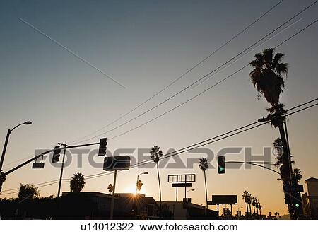 Stock Image - Hollywood Boulevard at sunset, Hollywood, Los Angeles, USA. Fotosearch