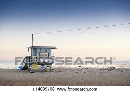 Stock Photo - Lifeguard hut on Malibu beach, California, USA. Fotosearch