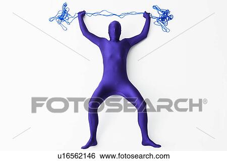 Stock Photograph - Man in bodysuit posing with string. Fotosearch
