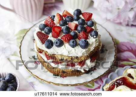 Plate of fruit and cream cake View Large Photo Image Picture - Plate of fruit and cream cake. Fotosearch