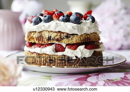 Plate of fruit and cream cake View Large Photo Image Stock Image - Plate of fruit and cream cake. Fotosearch