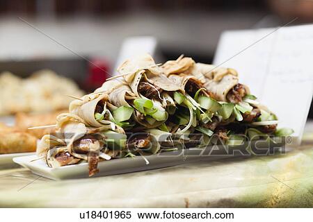 Stock Photography - Plate of Peking duck rolls. Fotosearch
