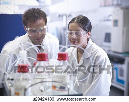 Stock Image - Scientist working together in lab. Fotosearch