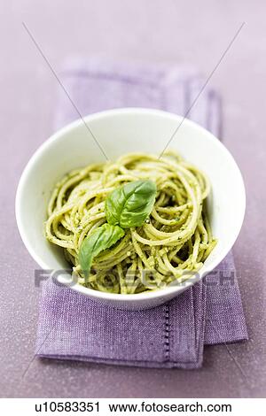 Spaghetti with Pesto Genovese View Large Photo Image Stock Image - Spaghetti with Pesto Genovese. Fotosearch