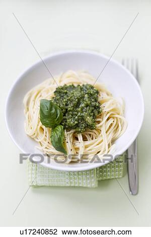 Spaghetti with Pesto Genovese View Large Photo Image Stock Image - Spaghetti with Pesto Genovese. Fotosearch