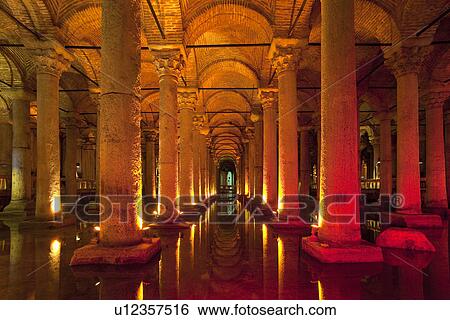 Stock Photograph - The byzantine Basilica Cistern, Istanbul, Turkey. Fotosearch