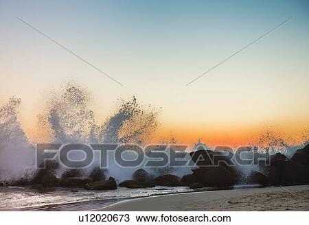 Waves crashing on Venice beach at sunset, Los Angeles, USA View Large Photo Image Stock Image - Waves crashing on Venice beach at sunset, Los Angeles, USA. Fotosearch