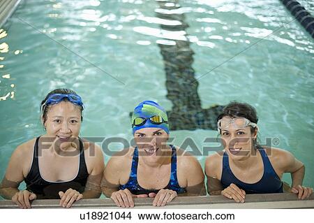 Picture - Women at edge of swimming pool. Fotosearch