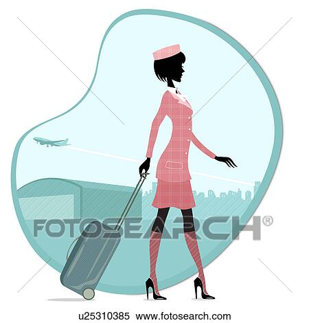Air hostess walking with luggage at an airport View Large Photo Image Stock Photography - Air hostess walking with luggage at an airport. Fotosearch