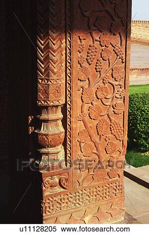 Stock Photography - Architectural detail of a column in a palace, Fatehpur Sikri, Agra, Uttar Pradesh, India. Fotosearch