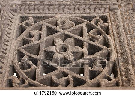 Stock Image - Architectural details of a mosque, Sayad Sidi Mosque, Ahmedabad, Gujarat, India. Fotosearch
