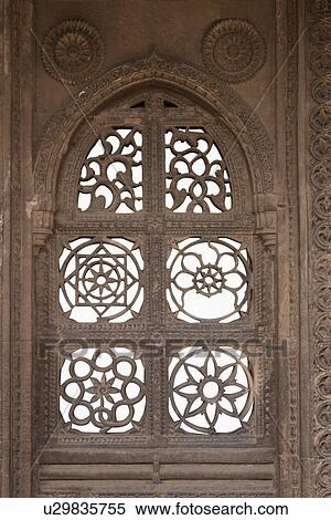 Stock Photography - Architectural details of a mosque, Sayad Sidi Mosque, Ahmedabad, Gujarat, India. Fotosearch