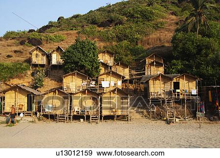 Stock Photo - Beach huts on the beach, Goa, India. Fotosearch