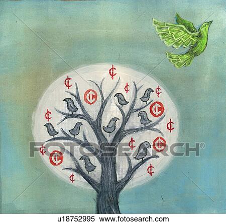Stock Photography - Bird flying up from a money tree. Fotosearch