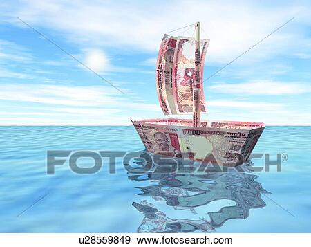 Stock Photo - Boat with Indian currency notes. Fotosearch