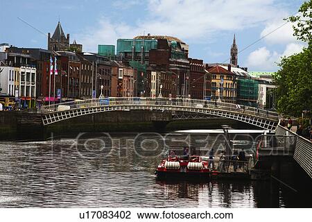 Bridge across a river, Ha'penny Bridge, Liffey River, Dublin, Republic of Ireland View Large Photo Image Stock Image - Bridge across a river, Ha'penny Bridge, Liffey River, Dublin, Republic of Ireland. Fotosearch