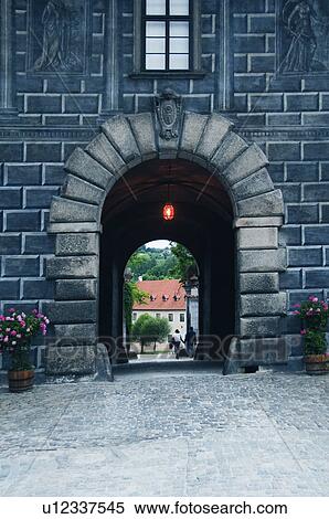Stock Photography - Building viewed through an archway, Cesky Krumlov, South Bohemian Region, Czech Republic. Fotosearch