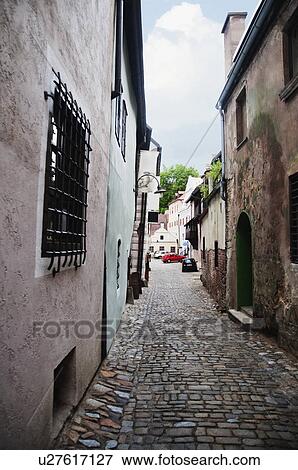 Stock Photo - Buildings along a street, Cesky Krumlov, South Bohemian Region, Czech Republic. Fotosearch