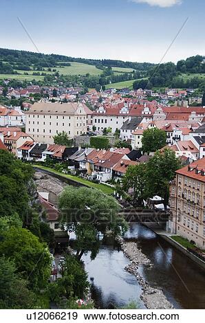 Stock Photo - Buildings in a city, Cesky Krumlov, South Bohemian Region, Czech Republic. Fotosearch