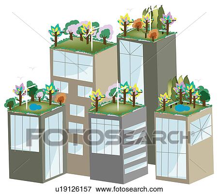 Stock Photo - Buildings with green roofs. Fotosearch