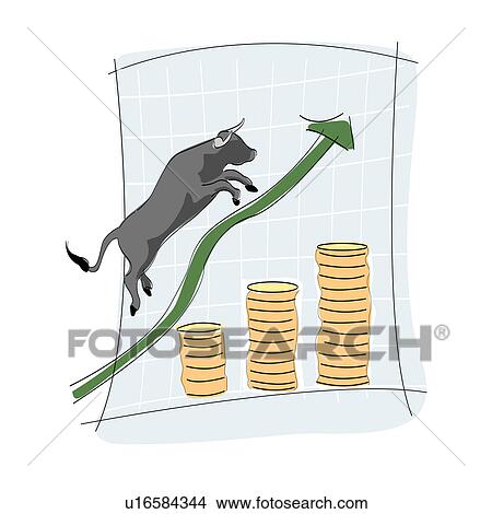 Picture - Bull with uprise arrow sign. Fotosearch