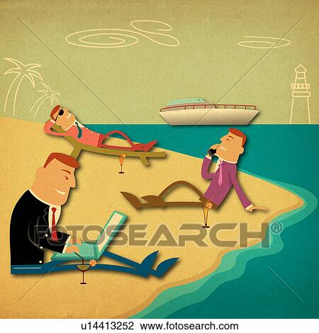 Stock Image - Business executives on the beach. Fotosearch