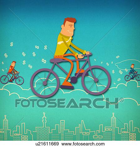 Business executives riding bicycles on clouds View Large Photo Image Stock Photo - Business executives riding bicycles on clouds. Fotosearch