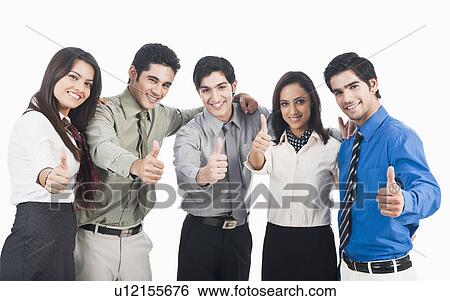 Business executives showing thumbs up sign View Large Photo Image Stock Photograph - Business executives showing thumbs up sign. Fotosearch