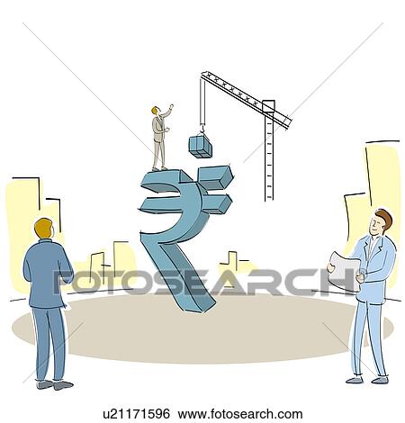 Stock Photograph - Business people building Indian currency symbol. Fotosearch
