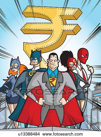 Picture - Business super hero with rupee symbol. Fotosearch