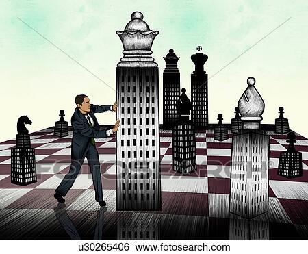 Stock Photograph - Businessman arranging chess piece on giant chessboard. Fotosearch