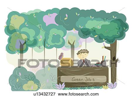 Businessman at desk in outdoor office View Large Photo Image Stock Photo - Businessman at desk in outdoor office. Fotosearch