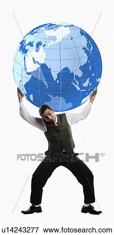 Stock Photo - Businessman balancing a globe over his shoulders. Fotosearch