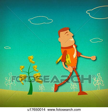 Picture - Businessman carrying Indian currency notes. Fotosearch