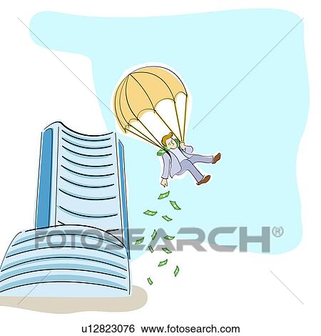 Businessman dropping money from a parachute View Large Photo Image Stock Photograph - Businessman dropping money from a parachute. Fotosearch