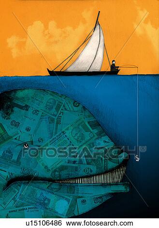 Businessman fishing for a large money whale View Large Photo Image Stock Photograph - Businessman fishing for a large money whale. Fotosearch