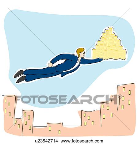 Businessman flying with mountain of gold View Large Photo Image Picture - Businessman flying with mountain of gold. Fotosearch