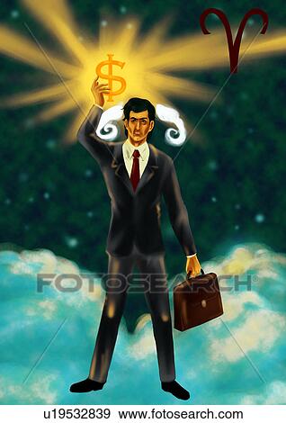 Stock Photo - Businessman holding a dollar sign. Fotosearch