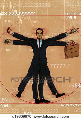 Stock Image - Businessman representing Leonardo da Vinci's Vitruvian Man. Fotosearch