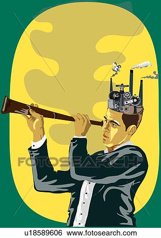 Businessman searching with a hand held telescope View Large Photo Image Stock Photograph - Businessman searching with a hand held telescope. Fotosearch