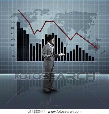 Businessman standing in front of a line graph moving downward View Large Photo Image Stock Image - Businessman standing in front of a line graph moving downward. Fotosearch