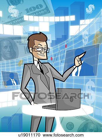Stock Image - Businessman using a virtual screen. Fotosearch