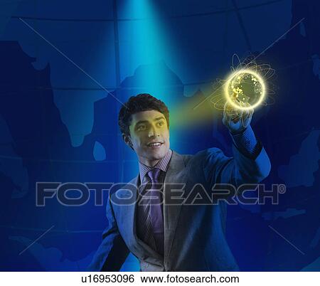 Businessman using futuristic touch screen View Large Photo Image Stock Photograph - Businessman using futuristic touch screen. Fotosearch
