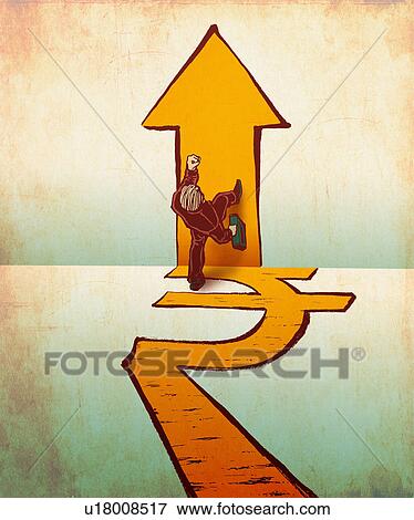 Businessman walking on rupee and arrow signs View Large Photo Image Stock Photo - Businessman walking on rupee and arrow signs. Fotosearch