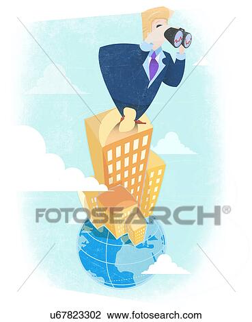 Stock Image - Businessman watching stock market with a binoculars. Fotosearch