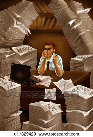 Businessman with heap of papers around him in an office View Large Photo Image Stock Photo - Businessman with heap of papers around him in an office. Fotosearch