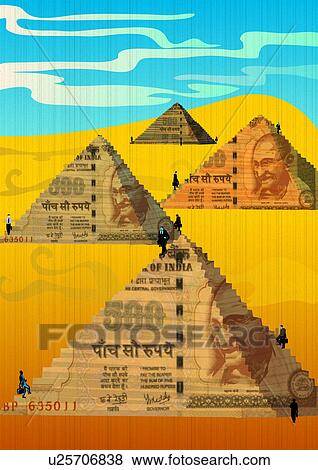 Stock Photo - Businessmen climbing on steps of money pyramid. Fotosearch