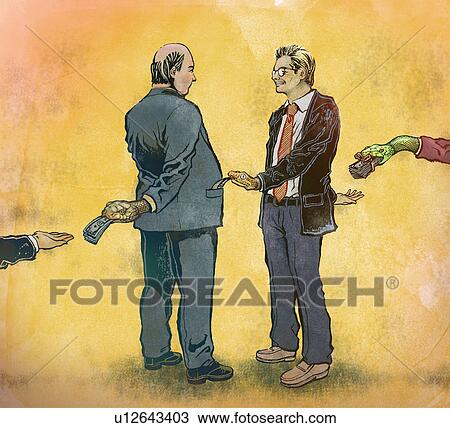 Stock Image - Businessmen exchanging bribes. Fotosearch