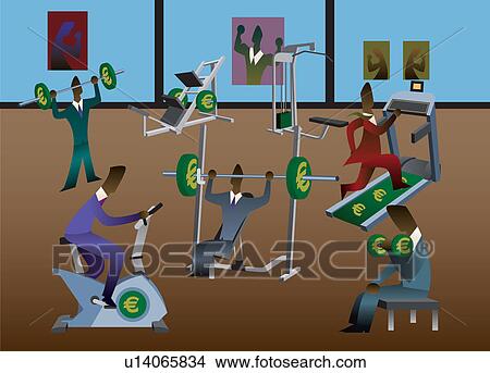 Picture - Businessmen exercising in a gym. Fotosearch
