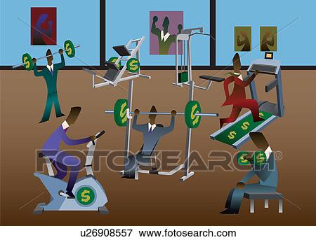 Stock Photo - Businessmen exercising in a gym. Fotosearch